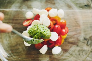arugula caprese salad with kale pesto . sprouted kitchen